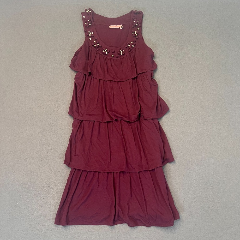 Juicy Couture Women's One‎ Size Tiered Dress Maroon Ruffle Y2K Bead Sequin Modal